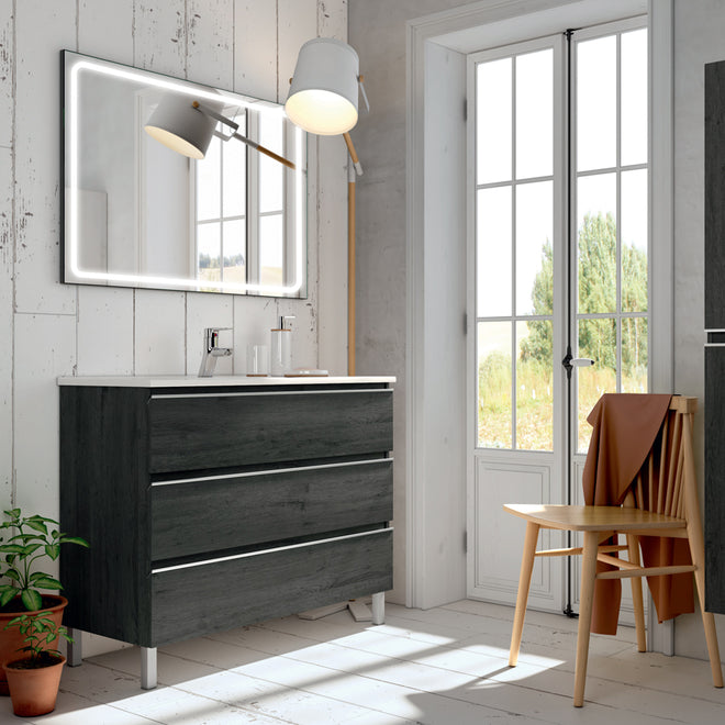 Meuble de salle de bain 70cm simple vasque - 3 tiroirs - PALMA et miroir Led VELDI