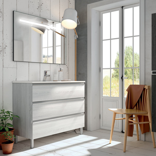 Meuble de salle de bain 60cm simple vasque - 3 tiroirs - PALMA et miroir Led STAM