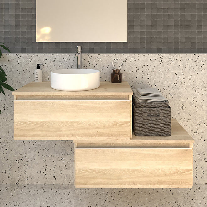 Meuble de salle de bain 120cm avec vasque à poser ronde - 2 tiroirs - sans miroir - PENA