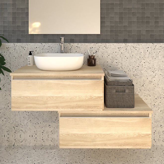 Meuble de salle de bain 120cm avec vasque à poser arrondie - 2 tiroirs - sans miroir - PENA