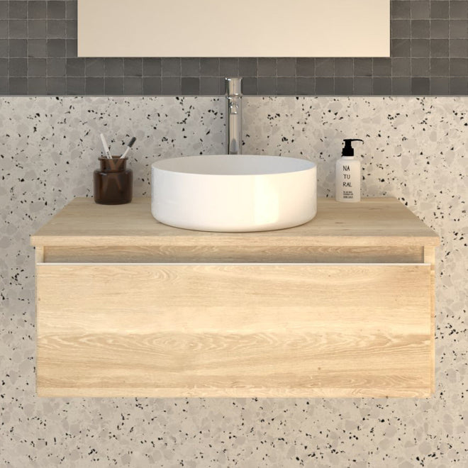 Meuble de salle de bain 80cm avec vasque à poser ronde - 1 tiroir - sans miroir - PENA