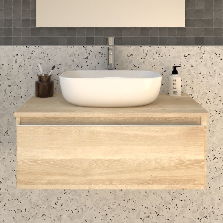 Meuble de salle de bain 80cm avec vasque à poser arrondie - 1 tiroir - sans miroir - PENA