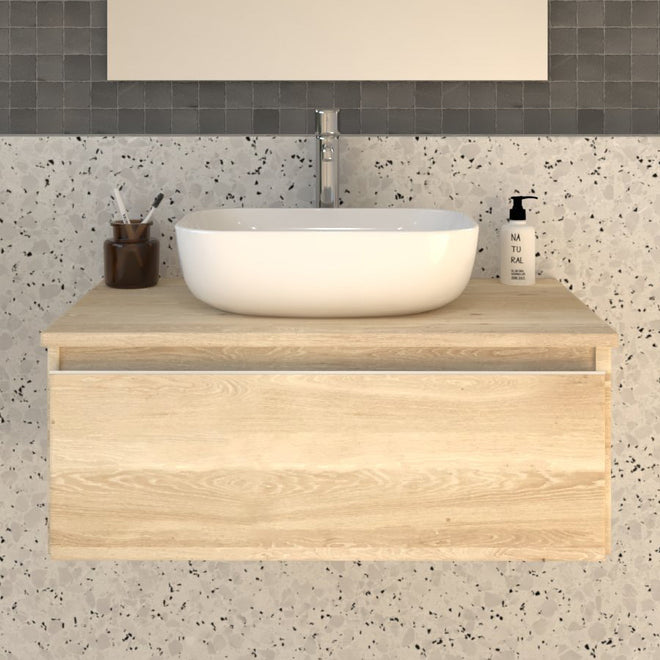 Meuble de salle de bain 80cm avec vasque à poser arrondie - 1 tiroir - sans miroir - PENA