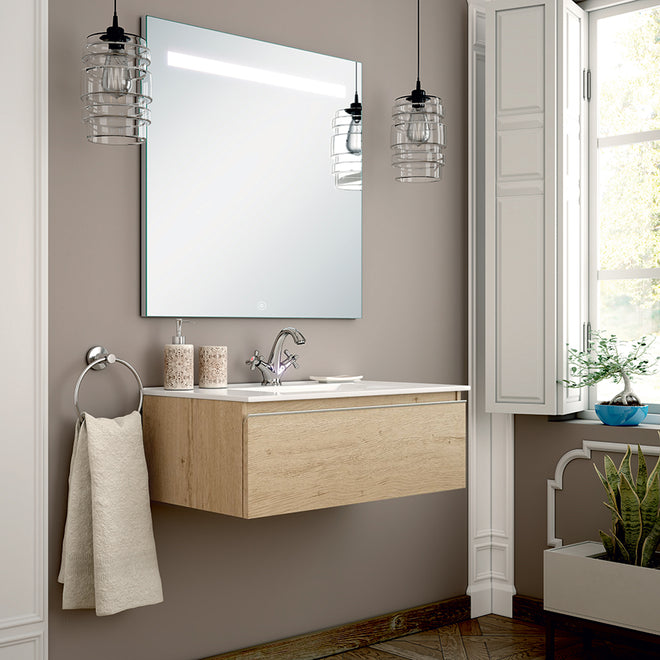 Meuble de salle de bain 80cm simple vasque - 1 tiroir - PENA et miroir Led STAM
