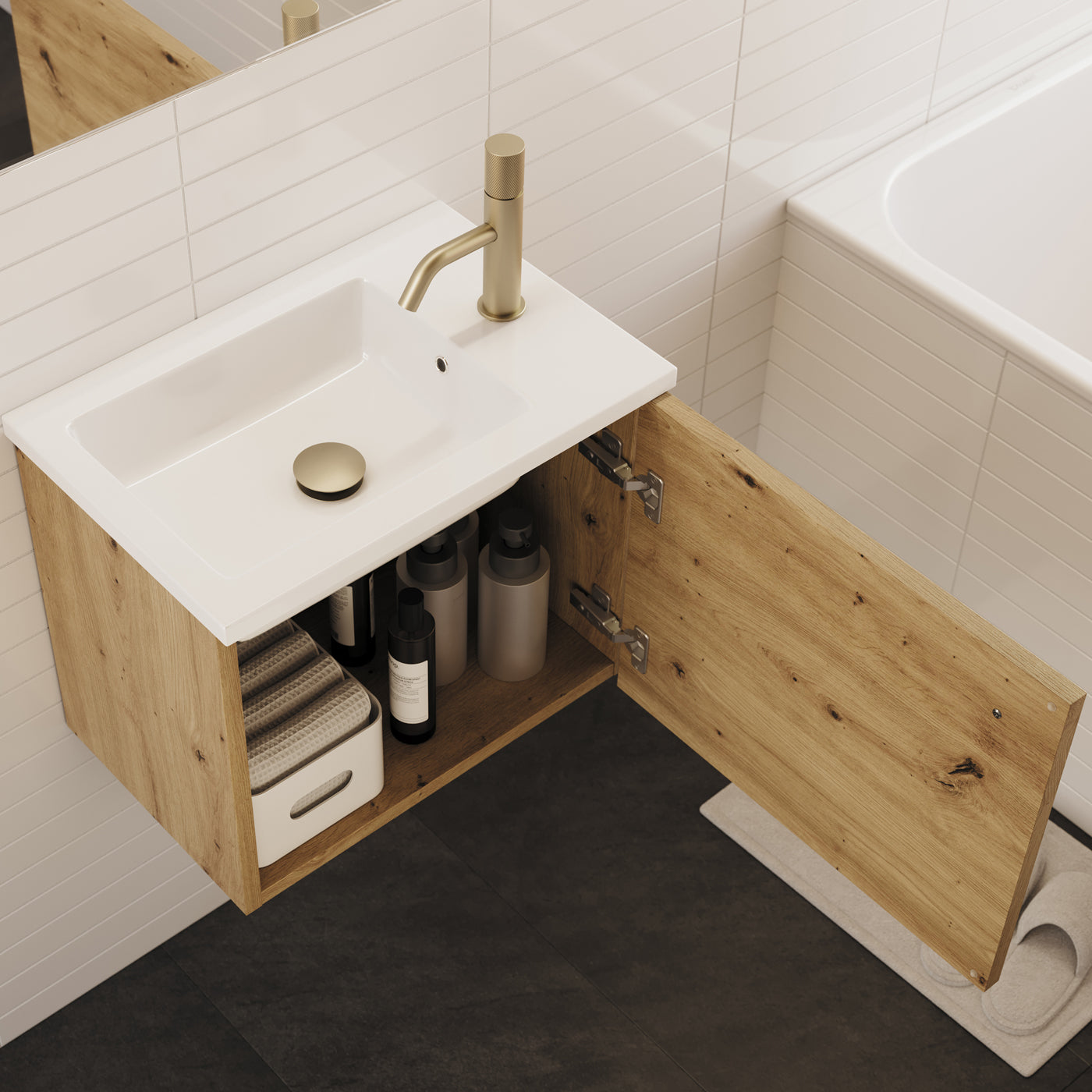 Meuble lave-mains 50 x 33 cm avec miroir - POLA