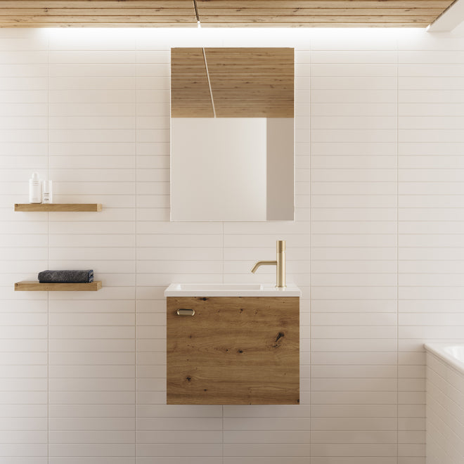 Meuble lave-mains 50 x 33 cm avec miroir - POLA