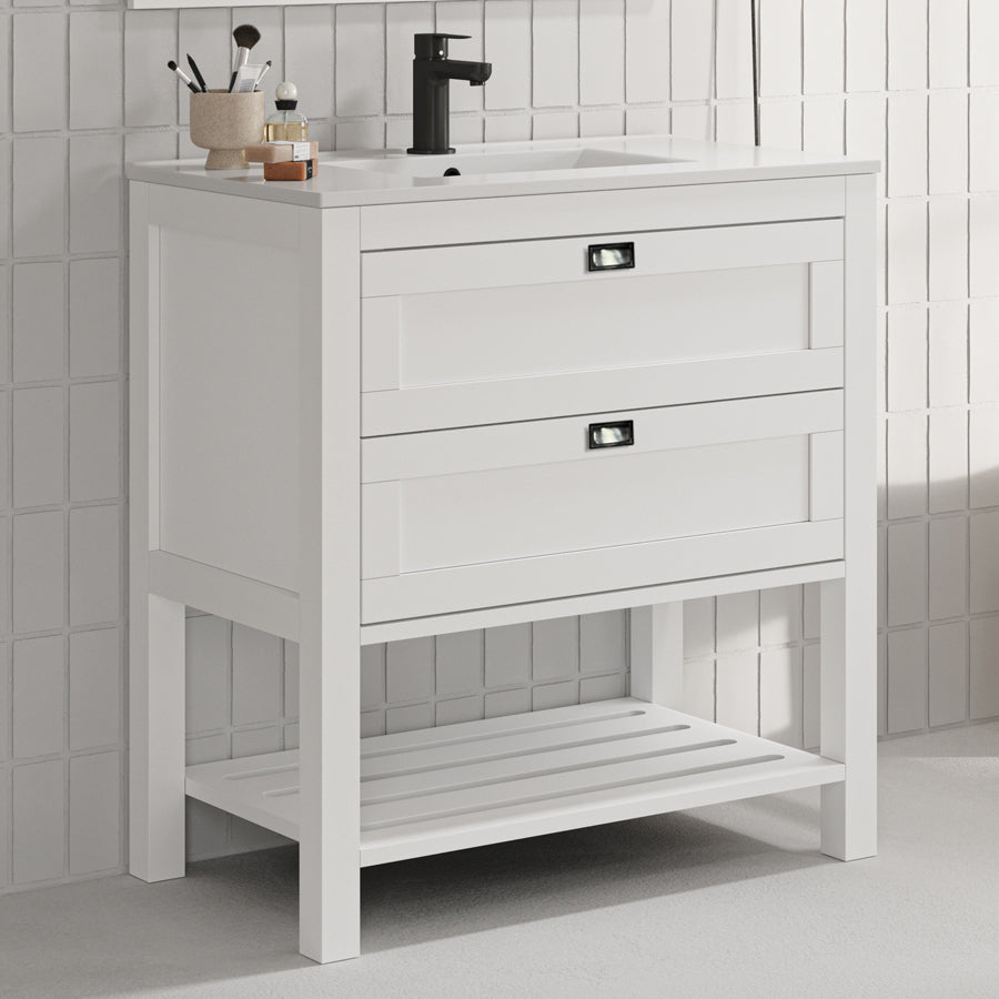 Meuble de salle de bain 80cm simple vasque - pin massif - 2 tiroirs - PYLA