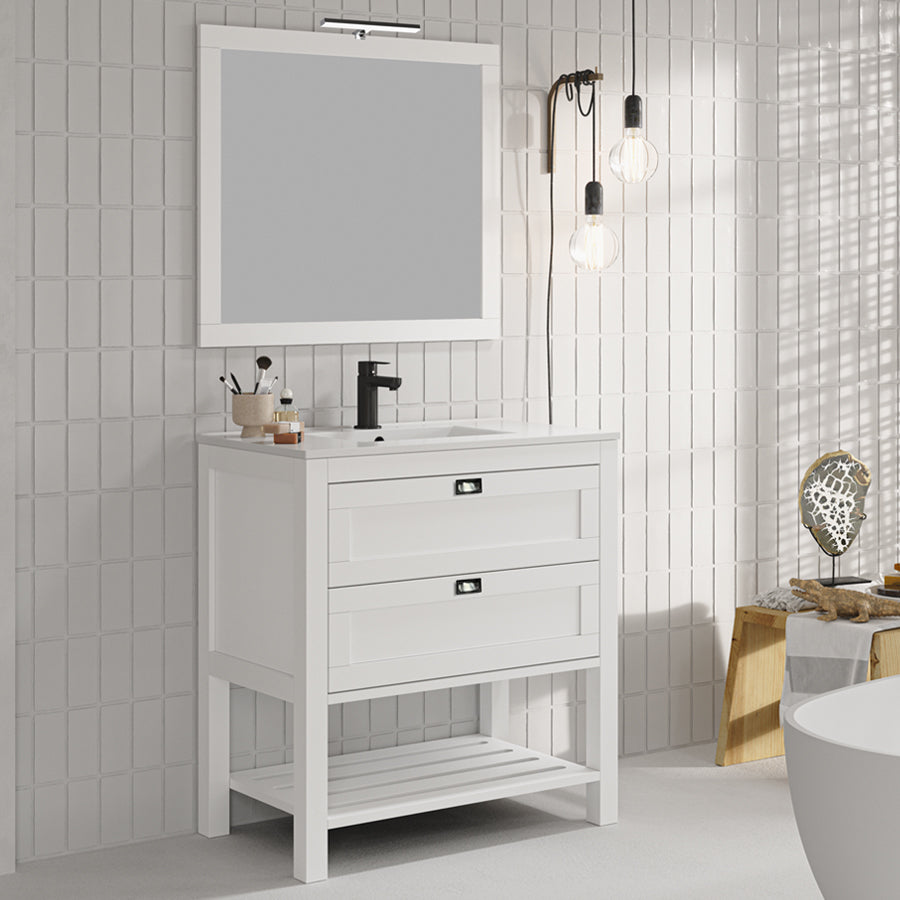 Meuble de salle de bain 80cm simple vasque - pin massif - 2 tiroirs - PYLA