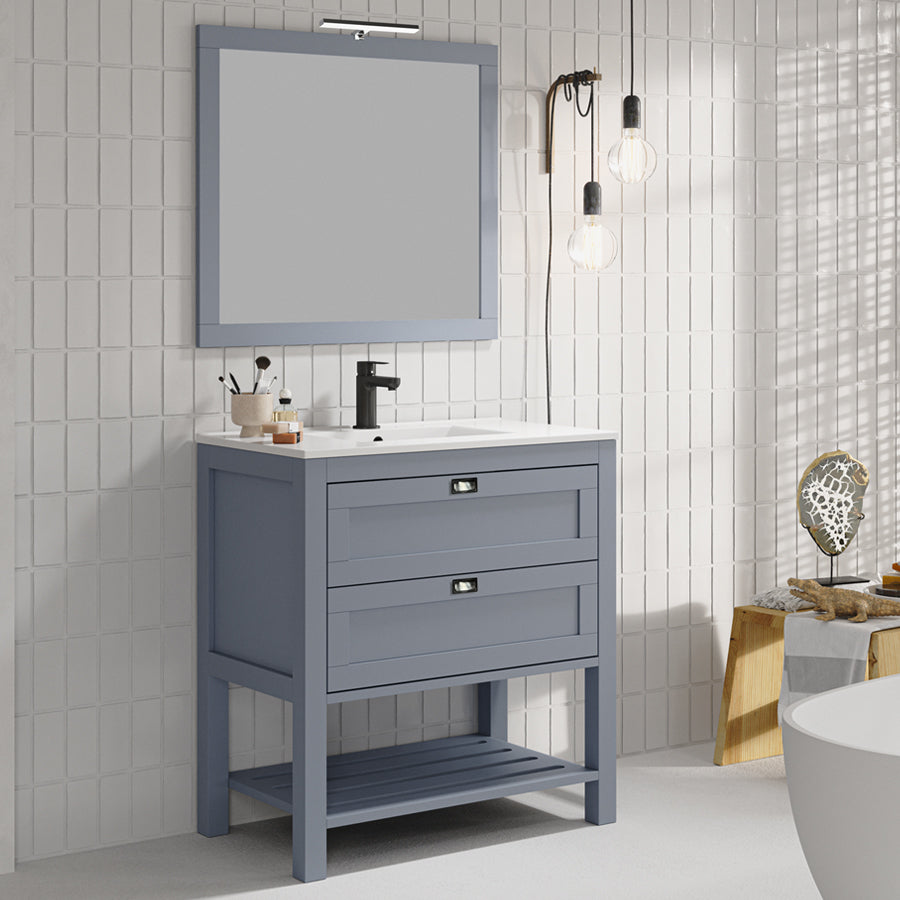 Meuble de salle de bain 80cm simple vasque - pin massif - 2 tiroirs - PYLA