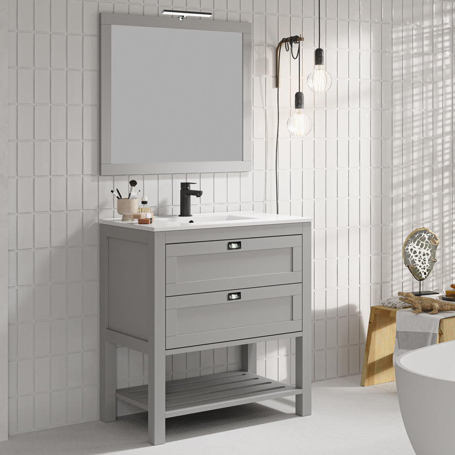 Meuble de salle de bain 80cm simple vasque - pin massif - 2 tiroirs - PYLA