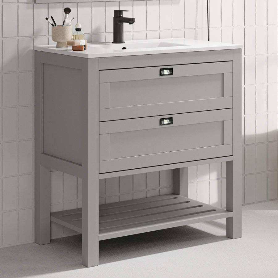 Meuble de salle de bain 80cm simple vasque - pin massif - 2 tiroirs - PYLA