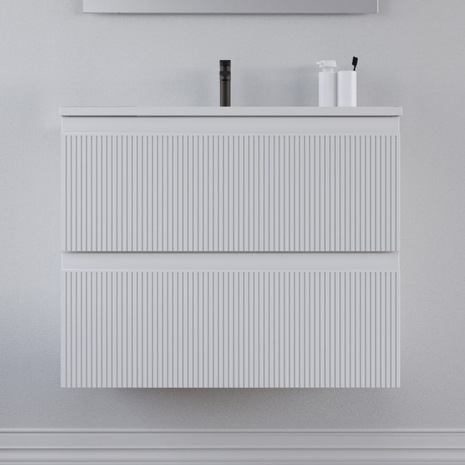 Meuble de salle de bain 60cm avec plan simple vasque - sans miroir - 2 tiroirs - RIBERA
