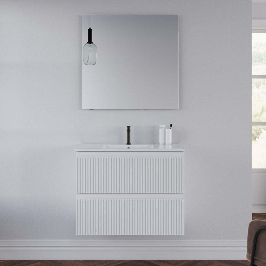 Meuble de salle de bain 60cm avec plan simple vasque - sans miroir - 2 tiroirs - RIBERA