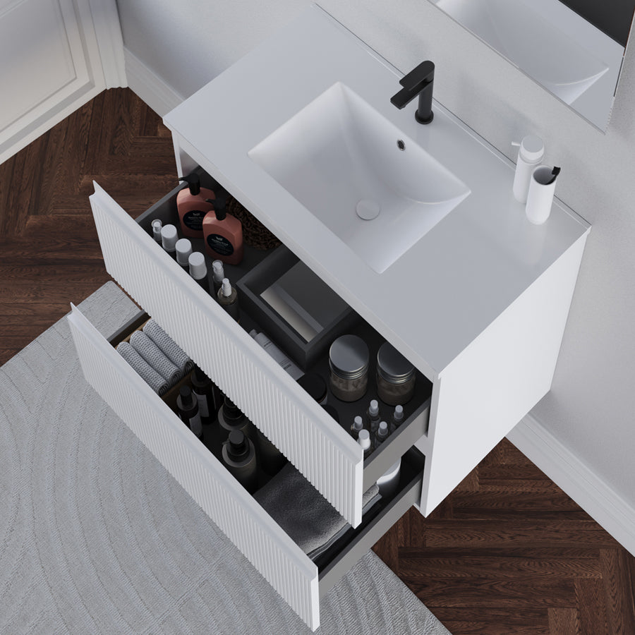 Meuble de salle de bain 60cm avec plan simple vasque - sans miroir - 2 tiroirs - RIBERA