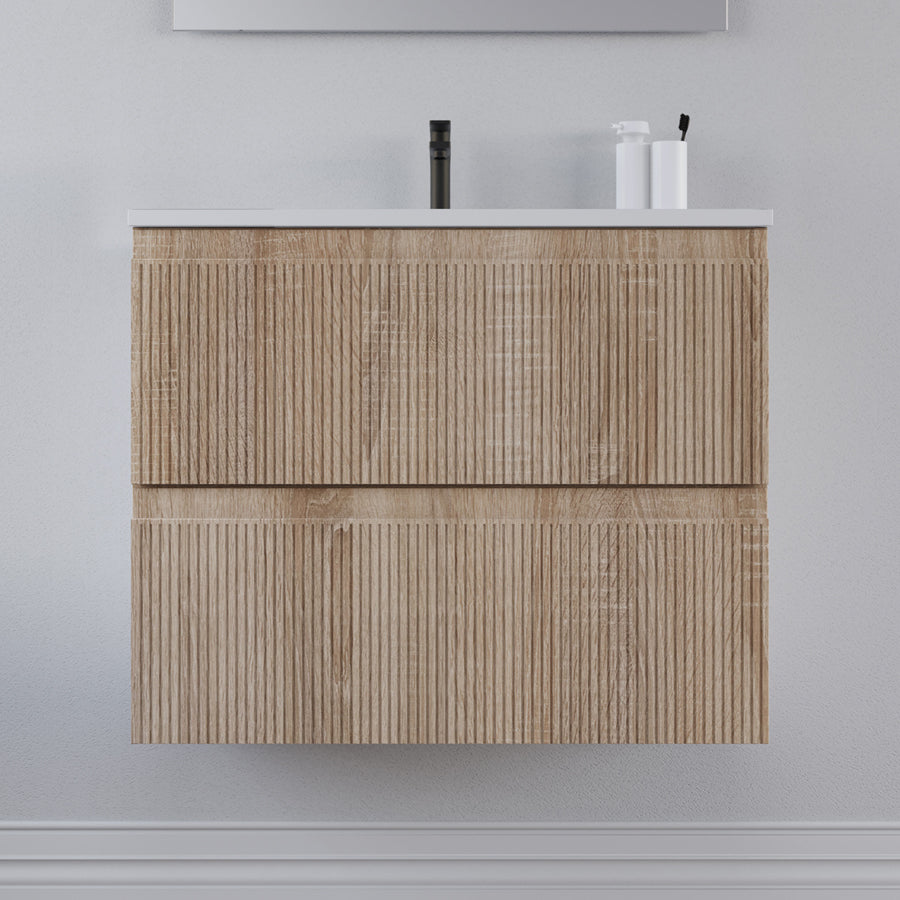 Meuble de salle de bain 60cm avec plan simple vasque - sans miroir - 2 tiroirs - RIBERA