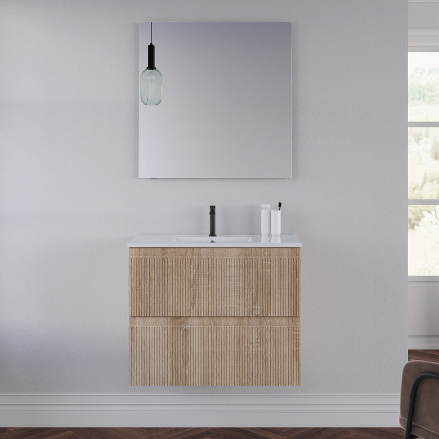 Meuble de salle de bain 60cm avec plan simple vasque - sans miroir - 2 tiroirs - RIBERA