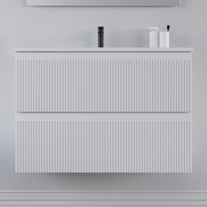 Meuble de salle de bain 80cm avec plan simple vasque - sans miroir - 2 tiroirs - RIBERA