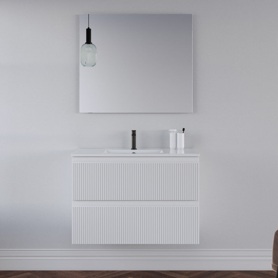 Meuble de salle de bain 70cm avec plan simple vasque - 2 tiroirs - RIBERA