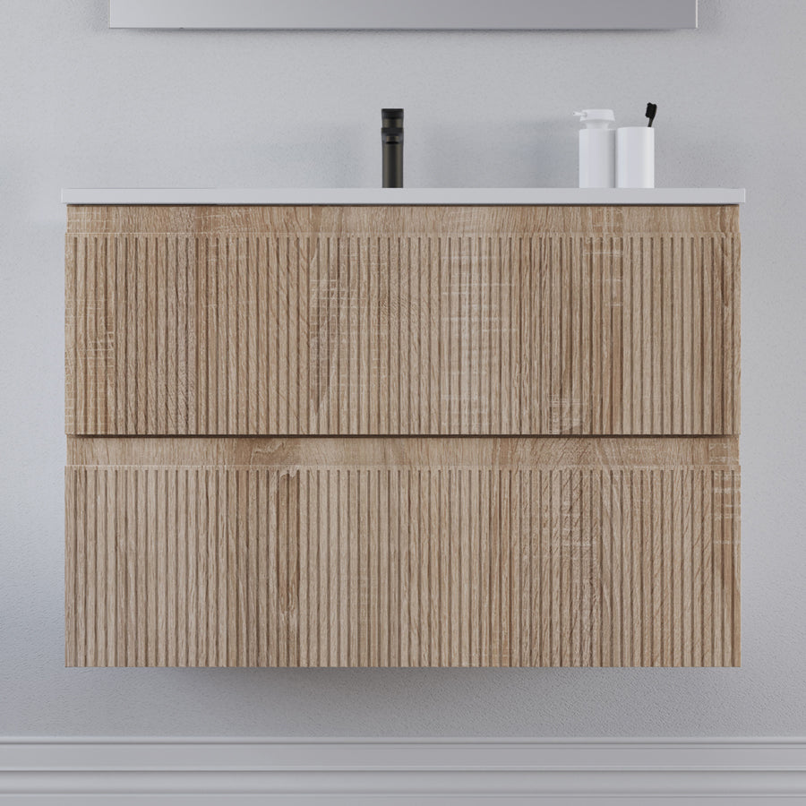 Meuble de salle de bain 70cm avec plan simple vasque - 2 tiroirs - RIBERA