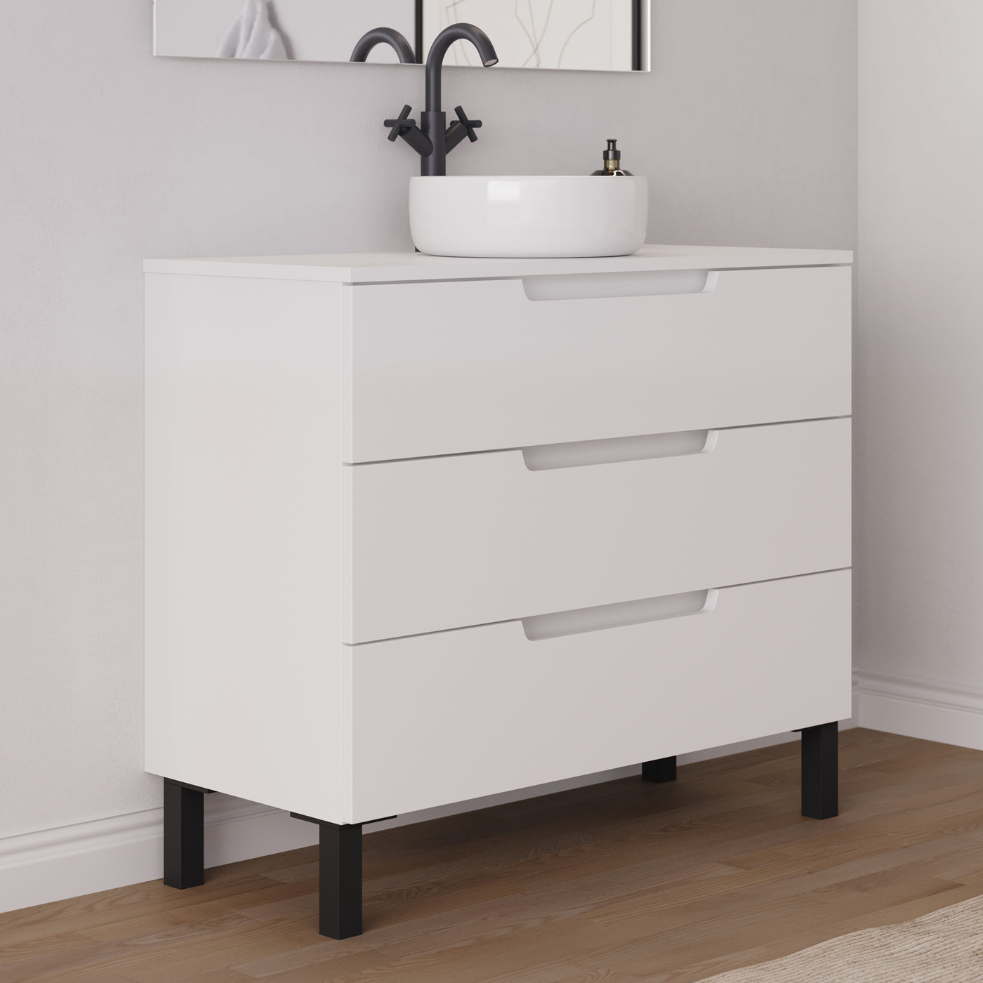Meuble salle de bain RIZA 100cm blanc vasque ares vue profil