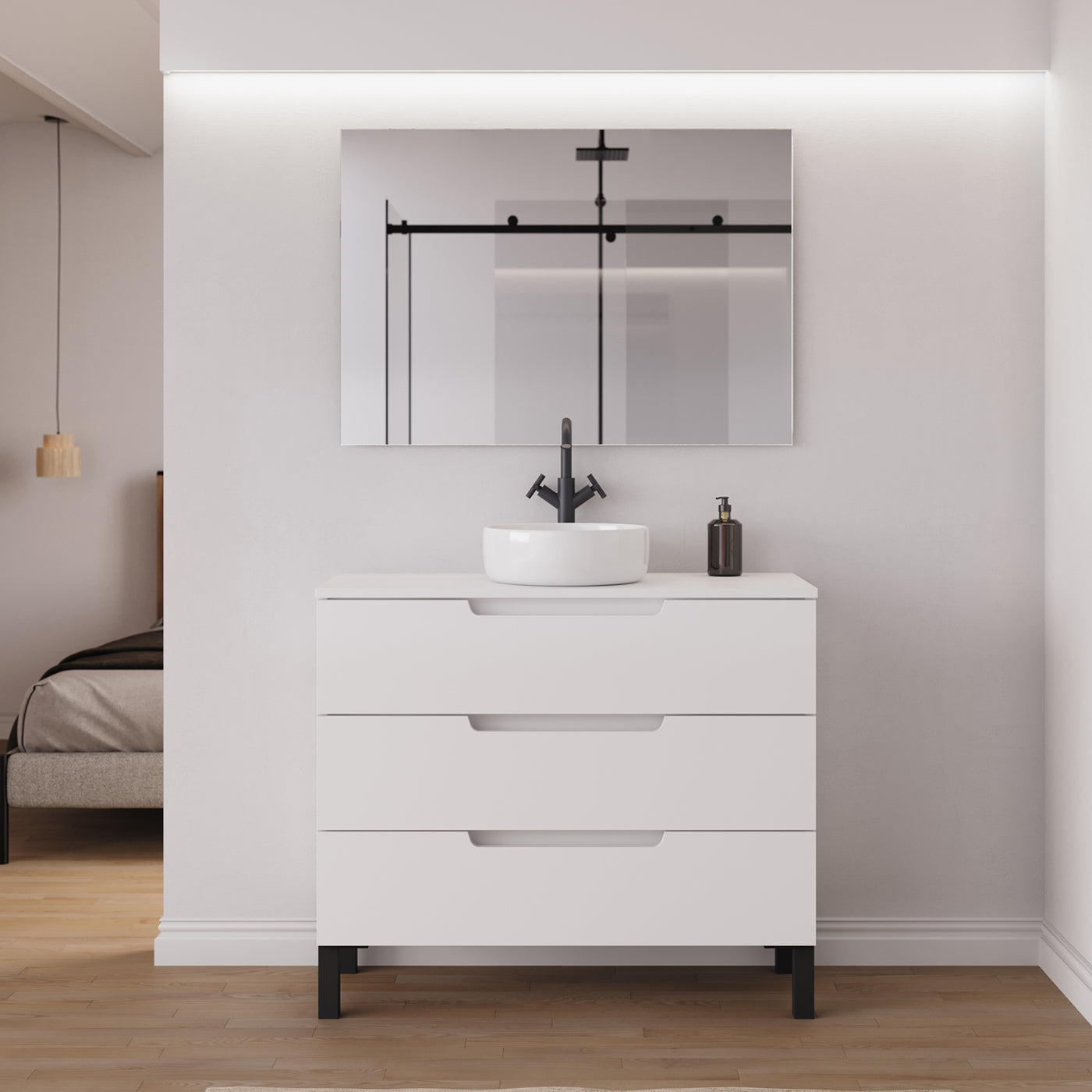 Ambiance meuble salle de bain RIZA 100cm blanc vasque ares
