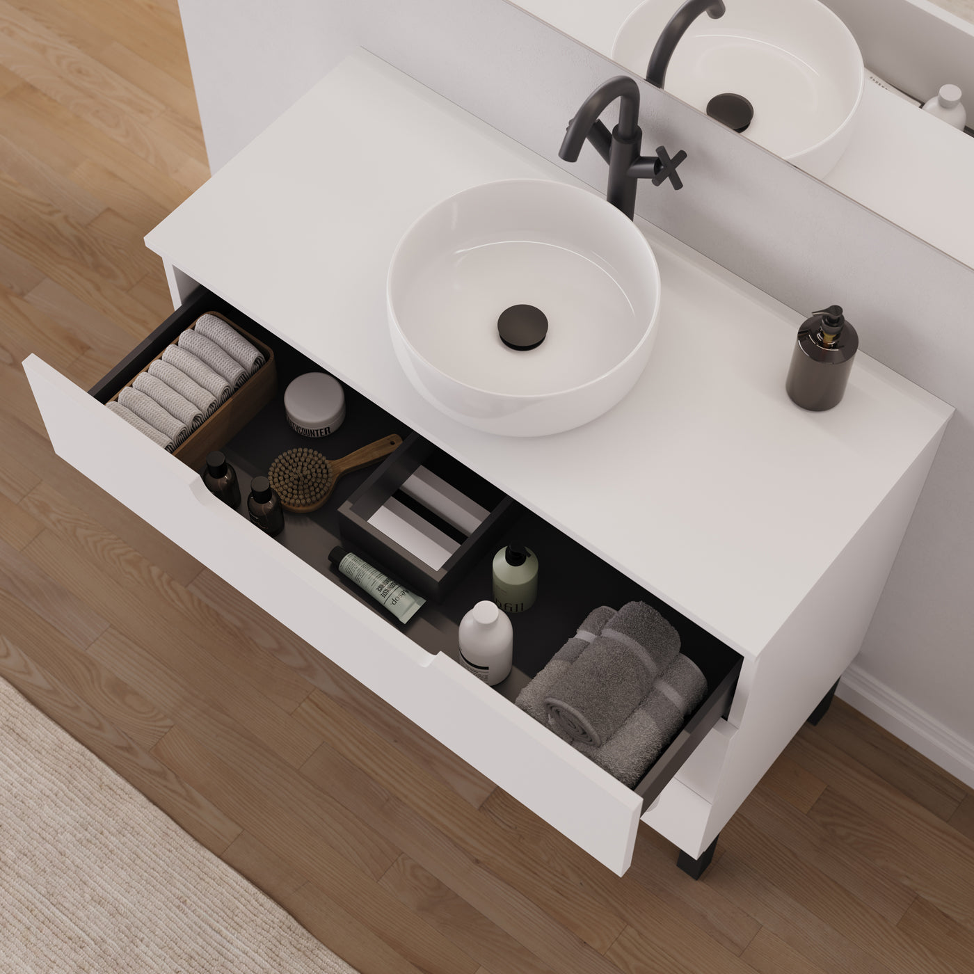 Meuble salle de bain RIZA 100cm blanc vasque ares vue dessus