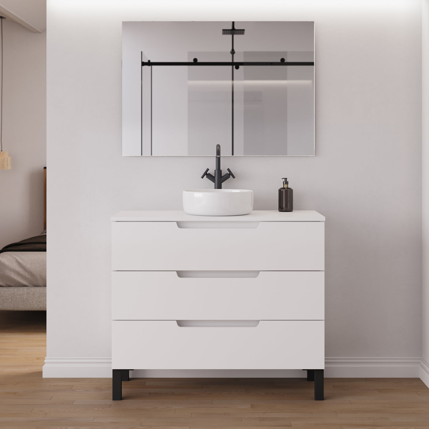 Meuble salle de bain RIZA 100cm blanc vasque ares miroir