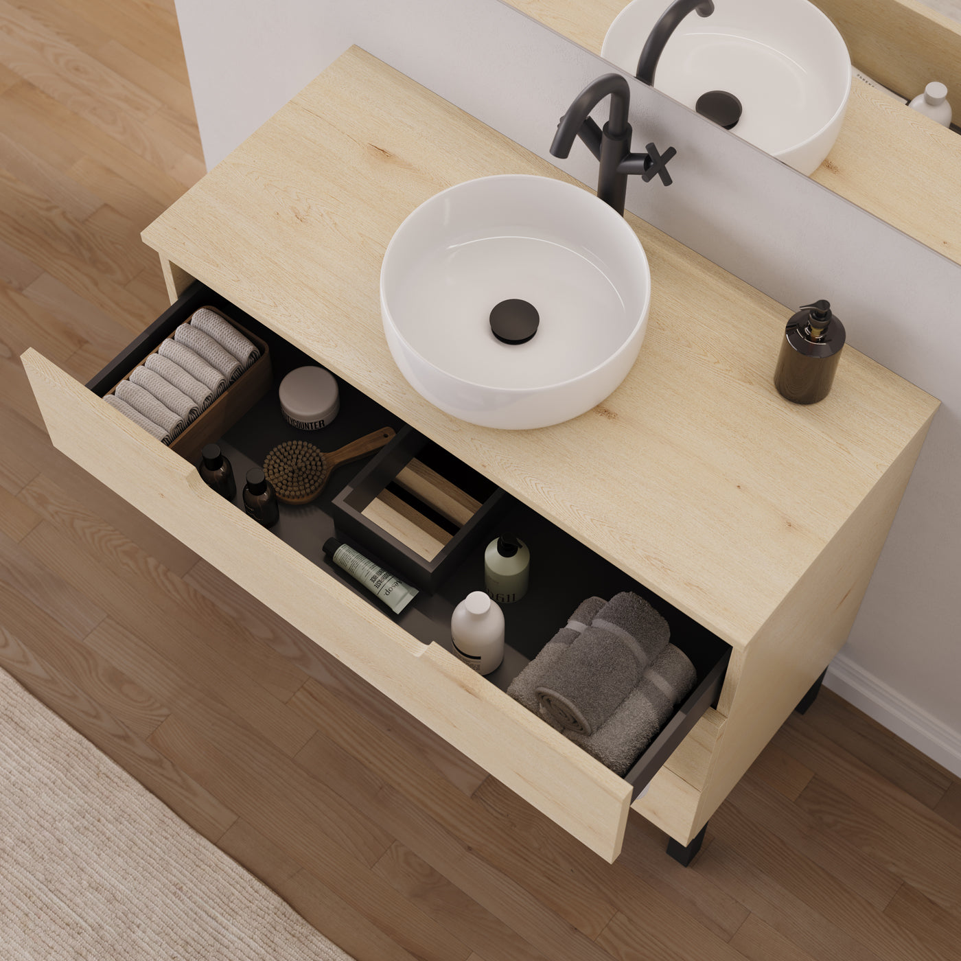 Meuble salle de bain RIZA 100cm calima vasque ares vue dessus