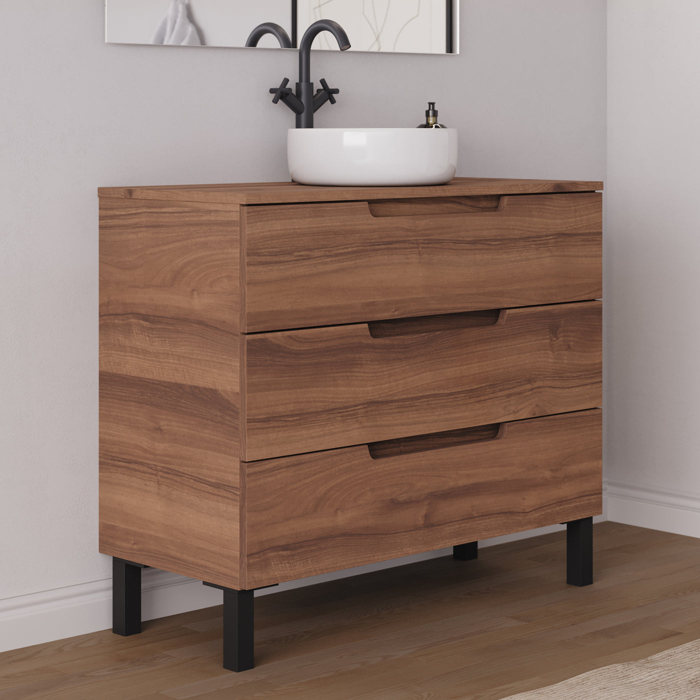 Meuble salle de bain RIZA 100cm noyer vasque ares vue profil