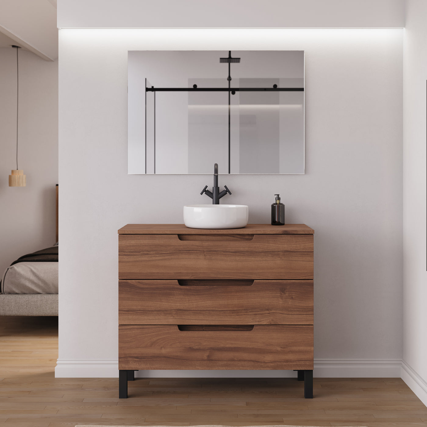 Ambiance meuble salle de bain RIZA 100cm noyer vasque ares