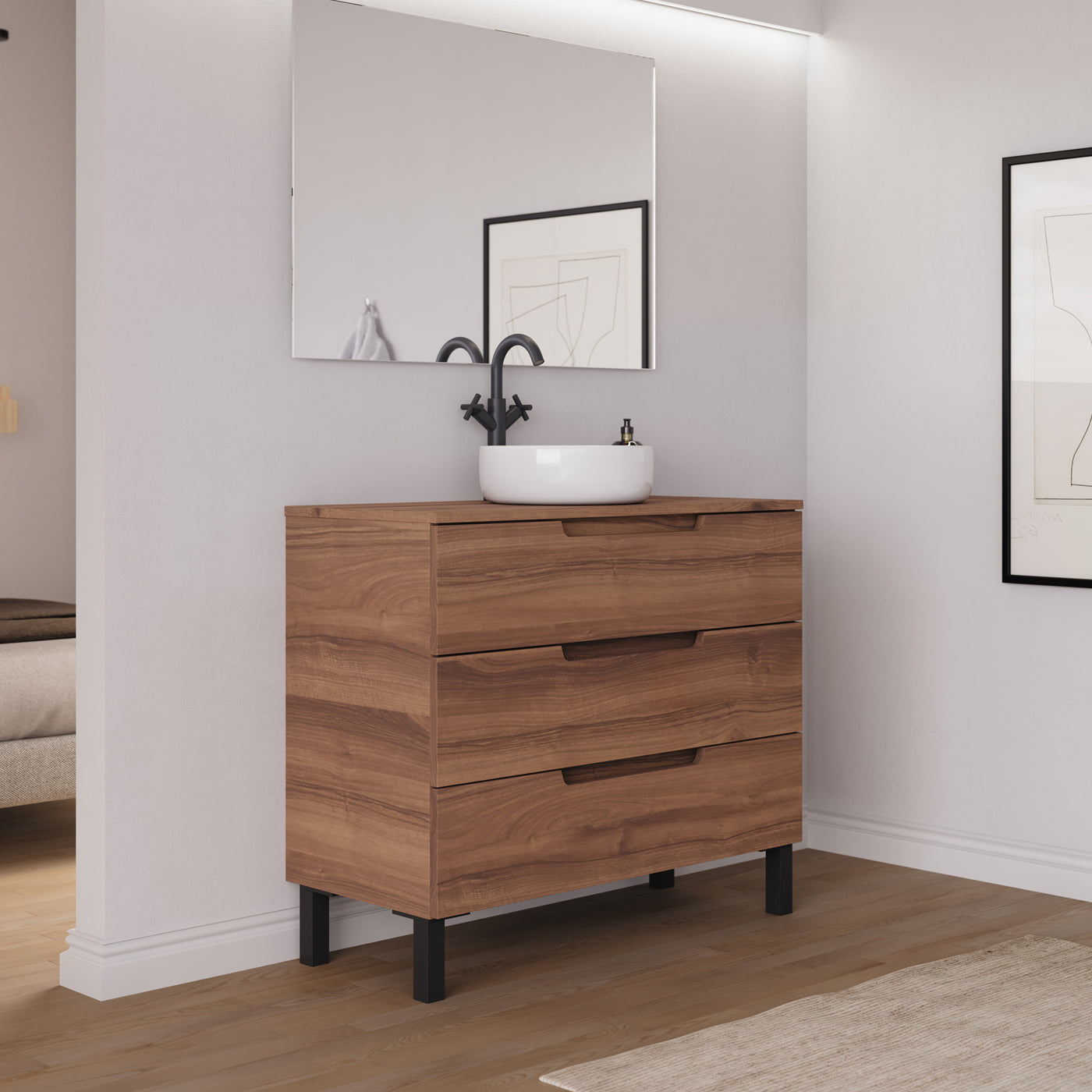 Meuble salle de bain RIZA 100cm noyer vasque ares vue profil