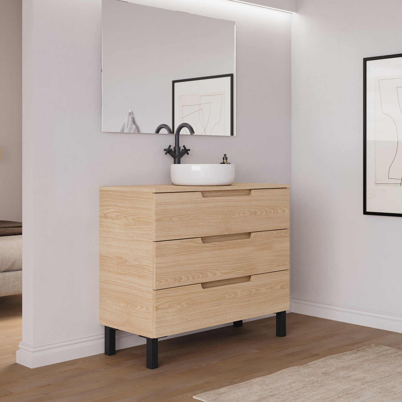 Ambiance meuble salle de bain RIZA 100cm roble era vasque ares vue profil