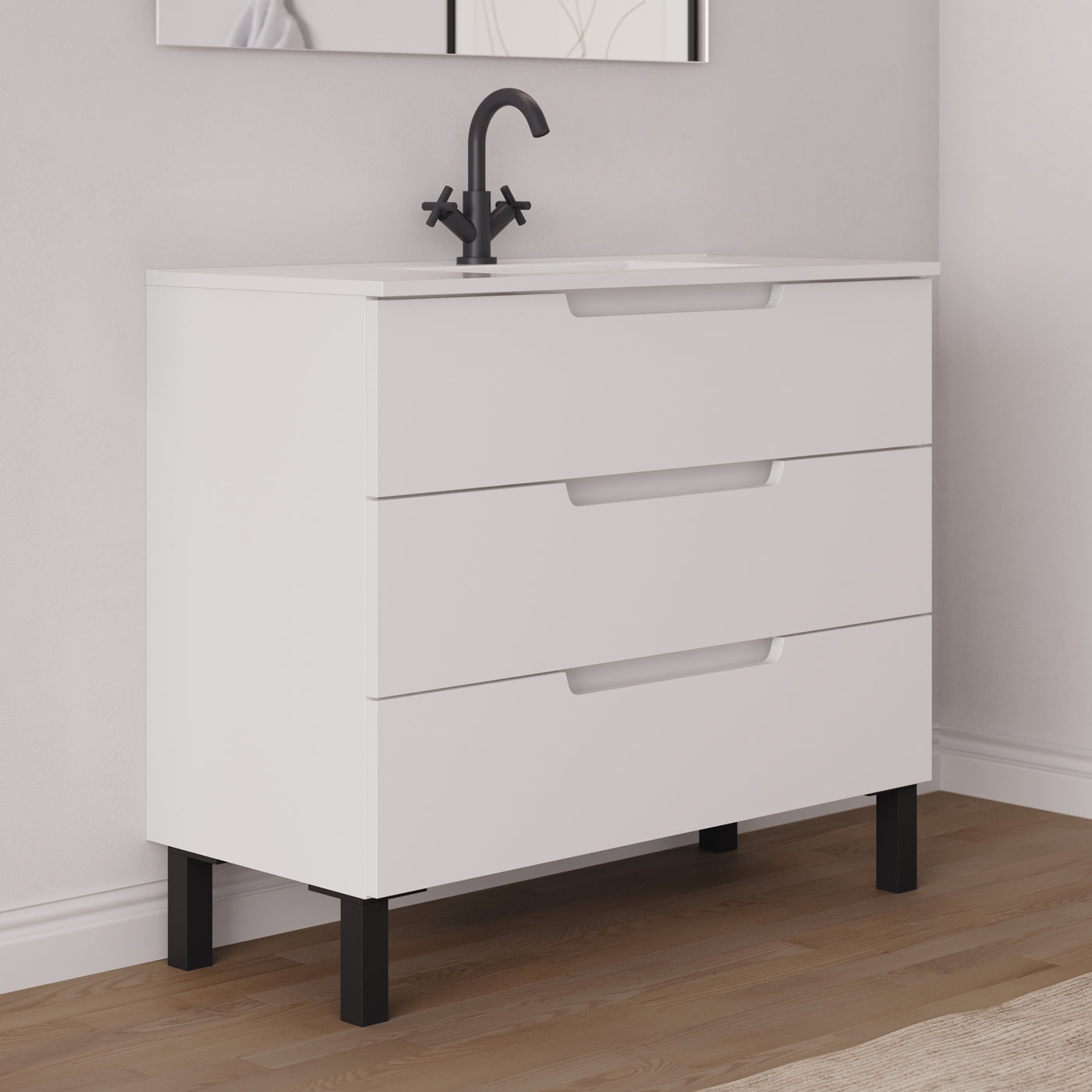 Meuble salle de bain RIZA 100cm blanc vue profil