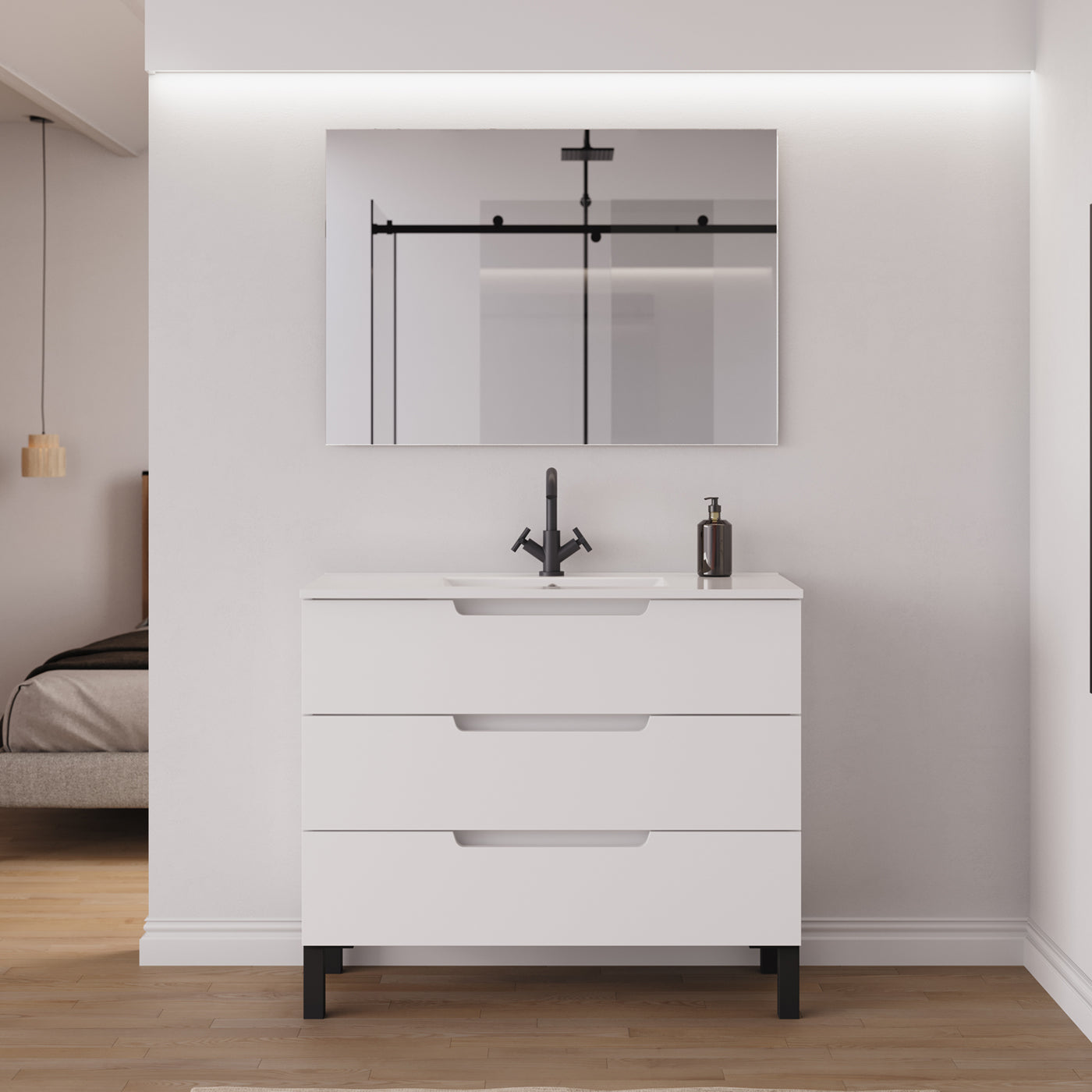 Ensemble Meuble salle de bain RIZA 100cm blanc