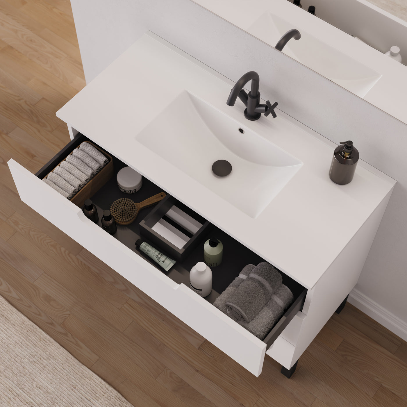 Meuble salle de bain RIZA 100cm blanc vue dessus