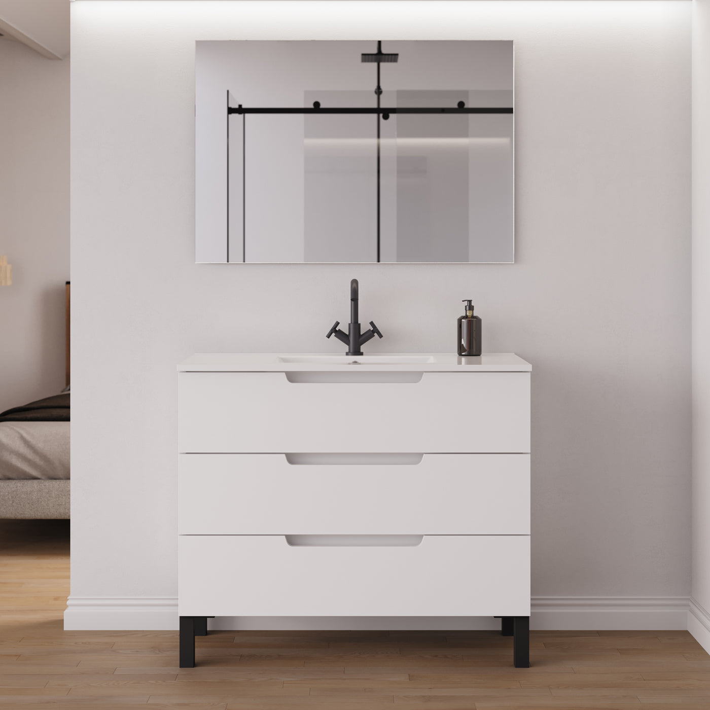 Meuble salle de bain RIZA 100cm blanc miroir