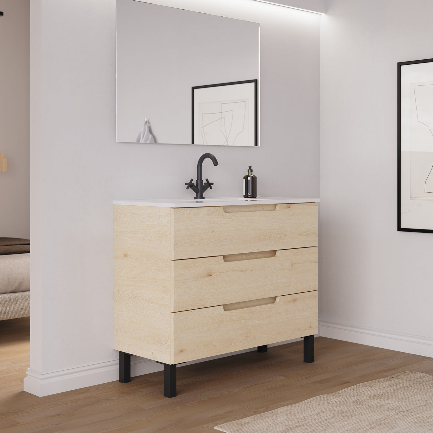 Ensemble Meuble salle de bain RIZA 100cm calima vue profil