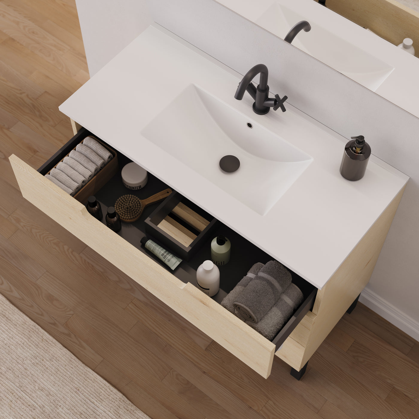 Meuble salle de bain RIZA 100cm calima vue dessus