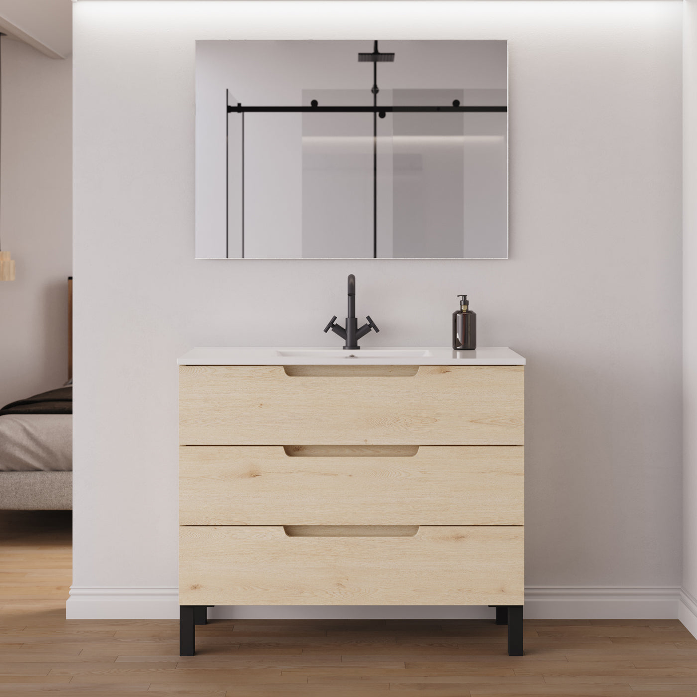 Meuble salle de bain RIZA 100cm calima miroir