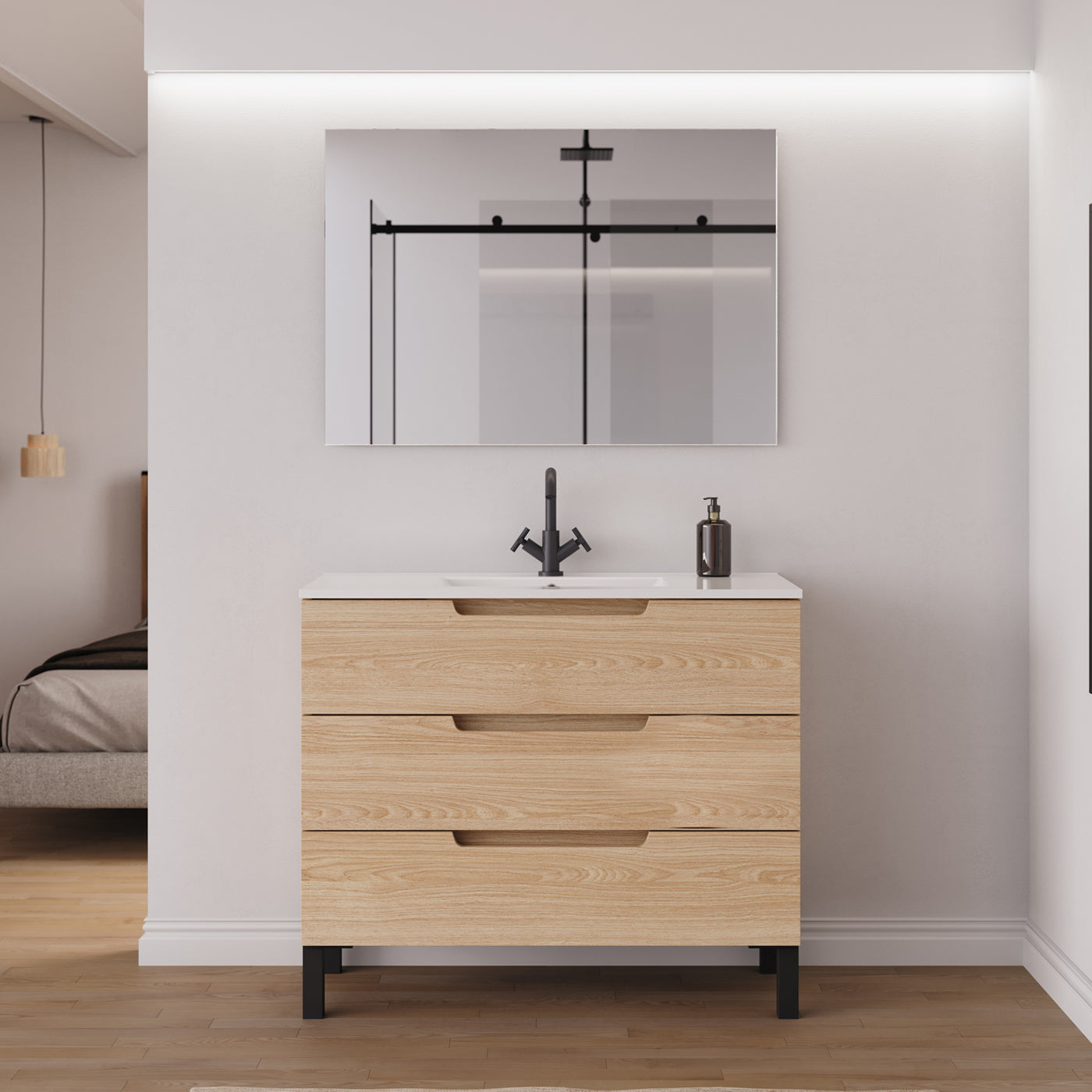 Ensemble Meuble salle de bain RIZA 100cm roble era