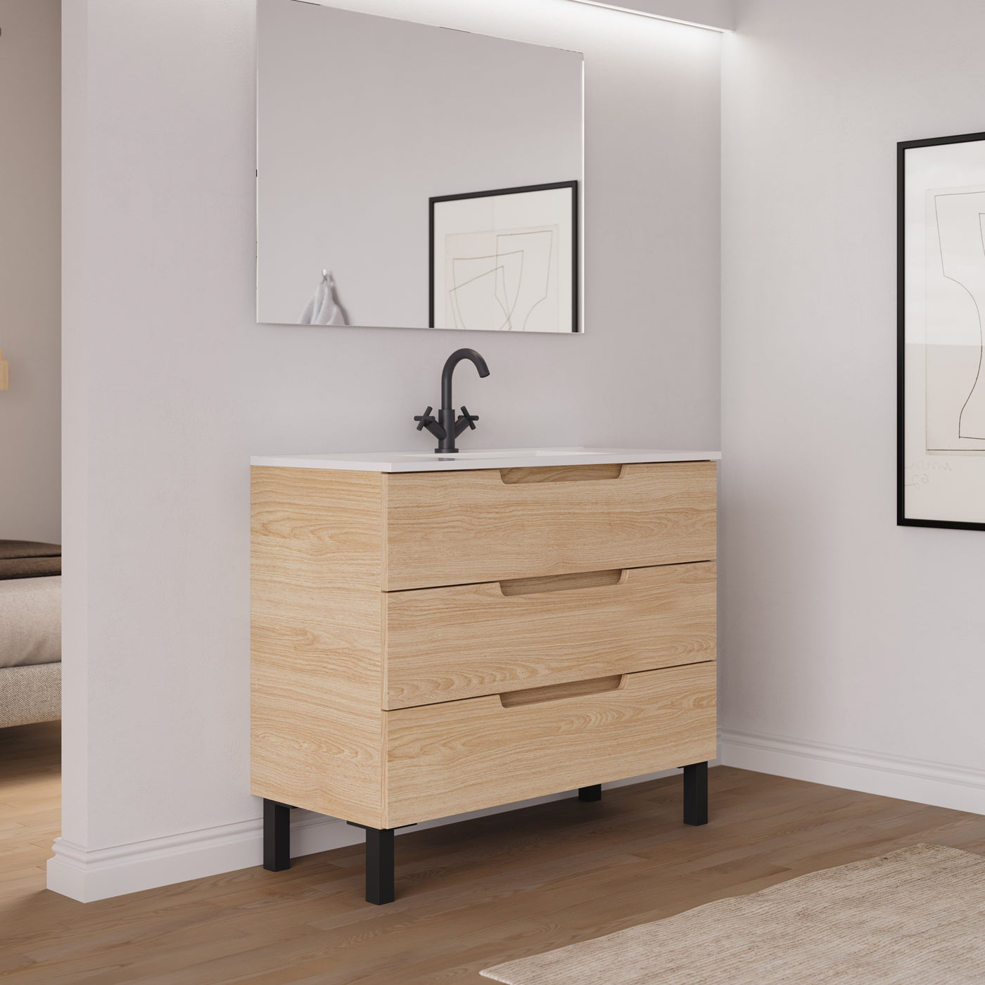 Ensemble Meuble salle de bain RIZA 100cm roble era vue profil