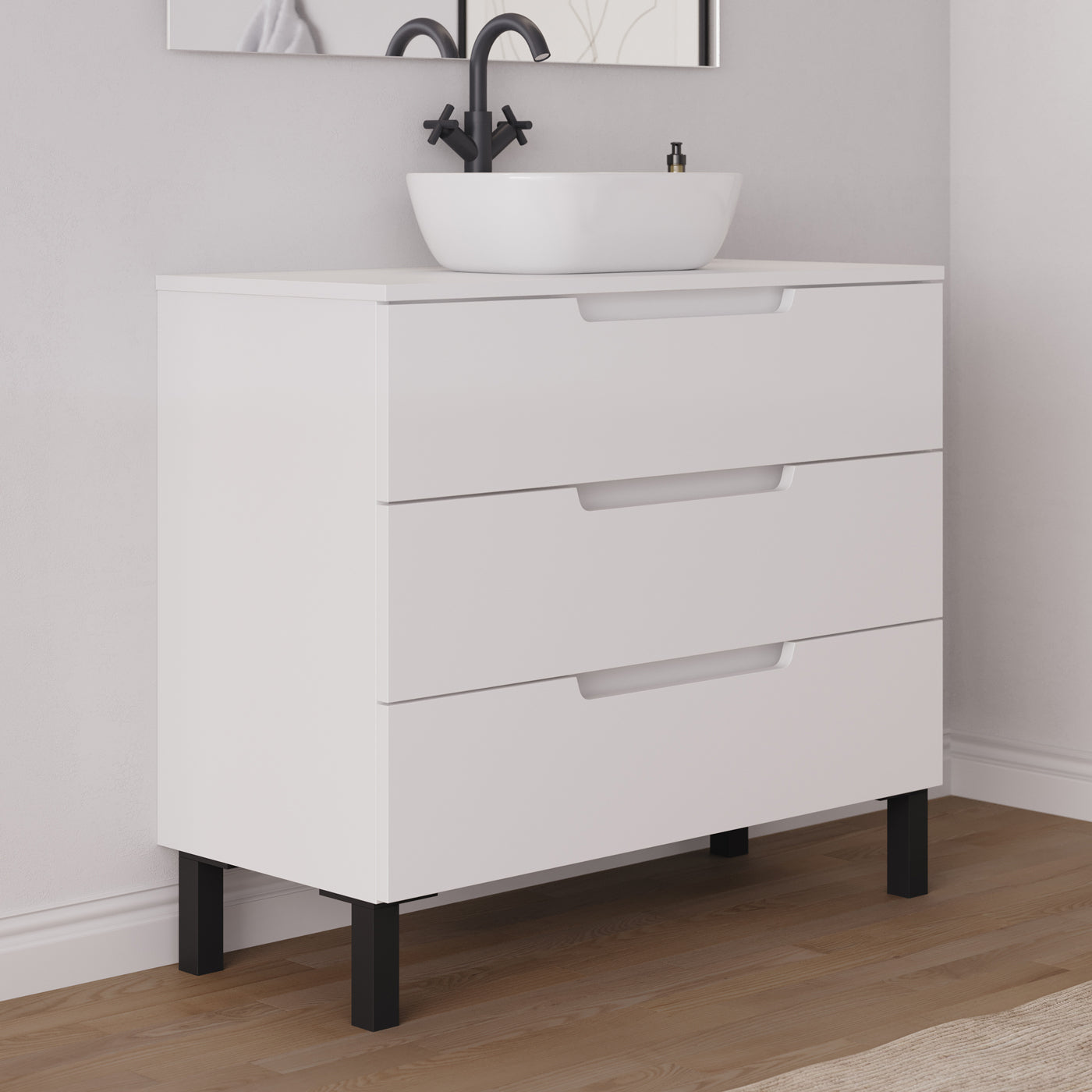 Meuble salle de bain RIZA 100cm blanc vasque zeus vue profil