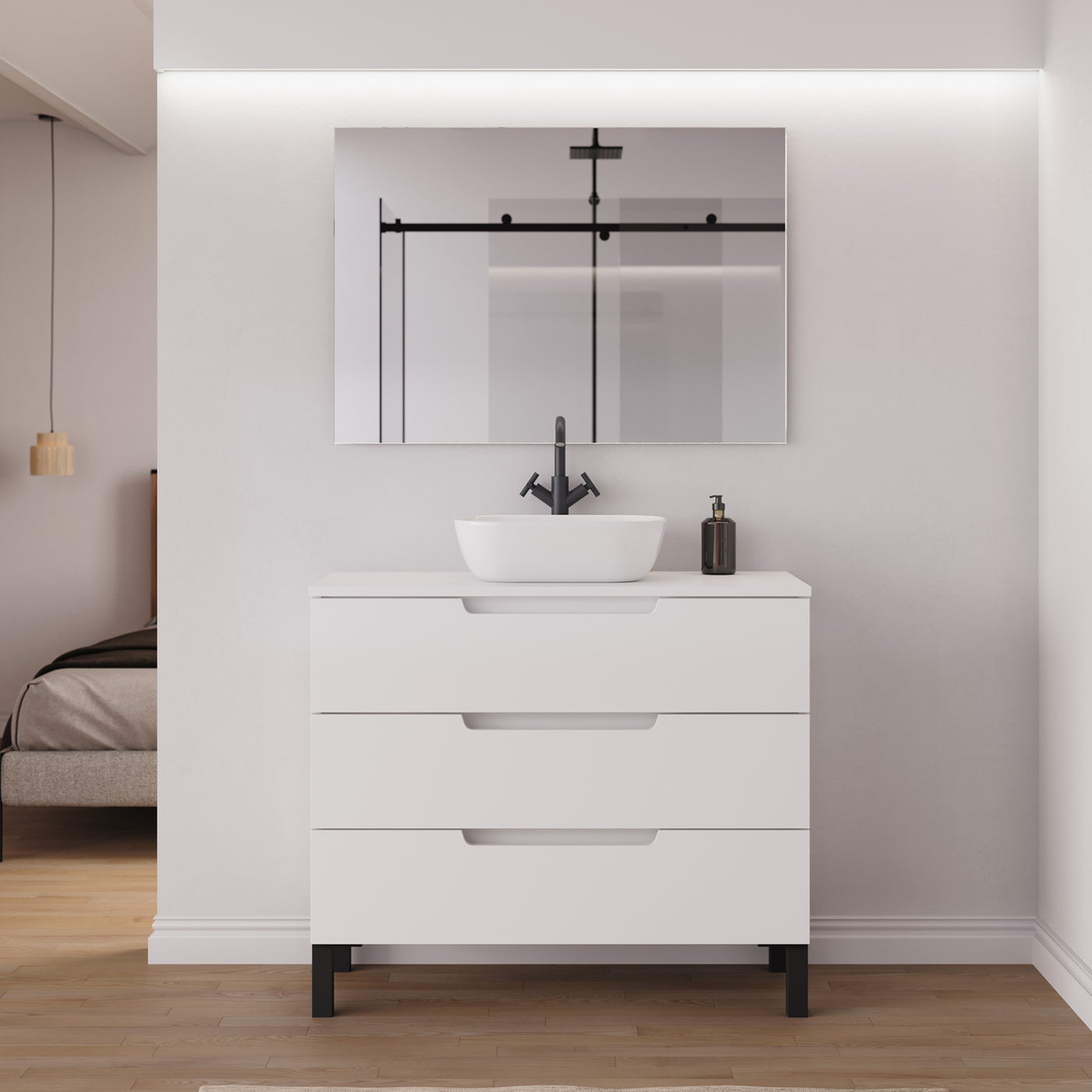 Ambiance meuble salle de bain RIZA 100cm blanc vasque zeus