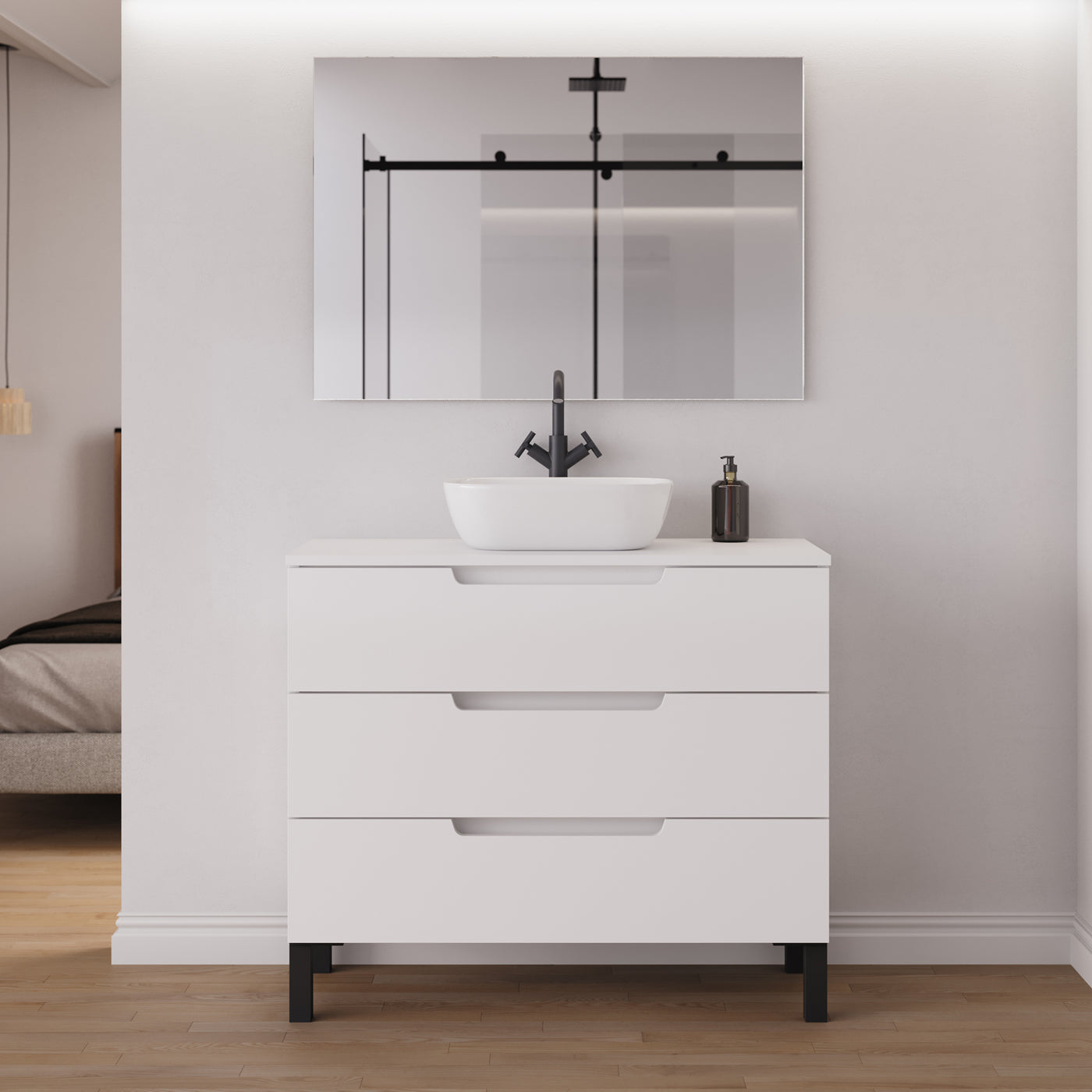 Meuble salle de bain RIZA 100cm blanc vasque zeus miroir