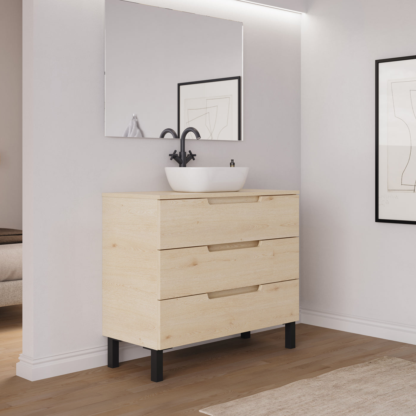 Ambiance meuble salle de bain RIZA 100cm calima vasque zeus vue profil