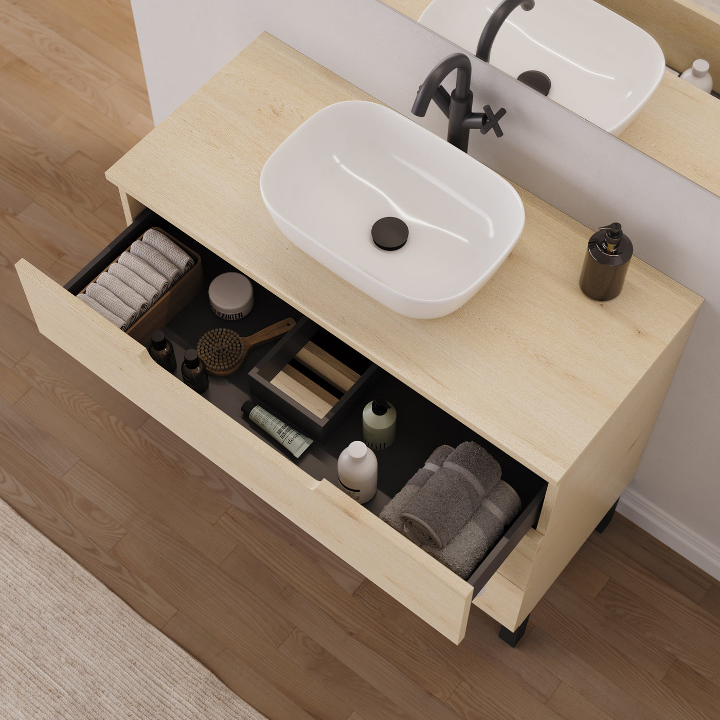 Meuble salle de bain RIZA 100cm calima vasque zeus vue dessus