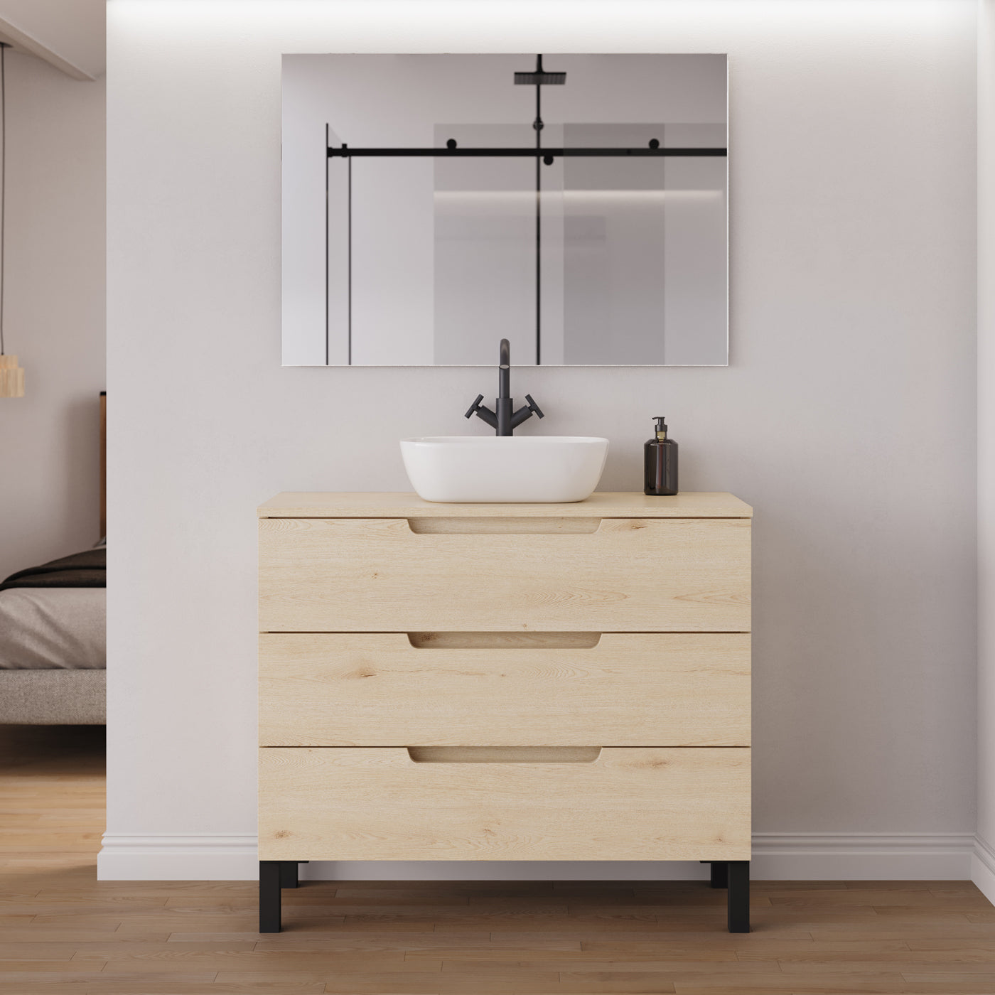 Meuble salle de bain RIZA 100cm calima vasque zeus miroir