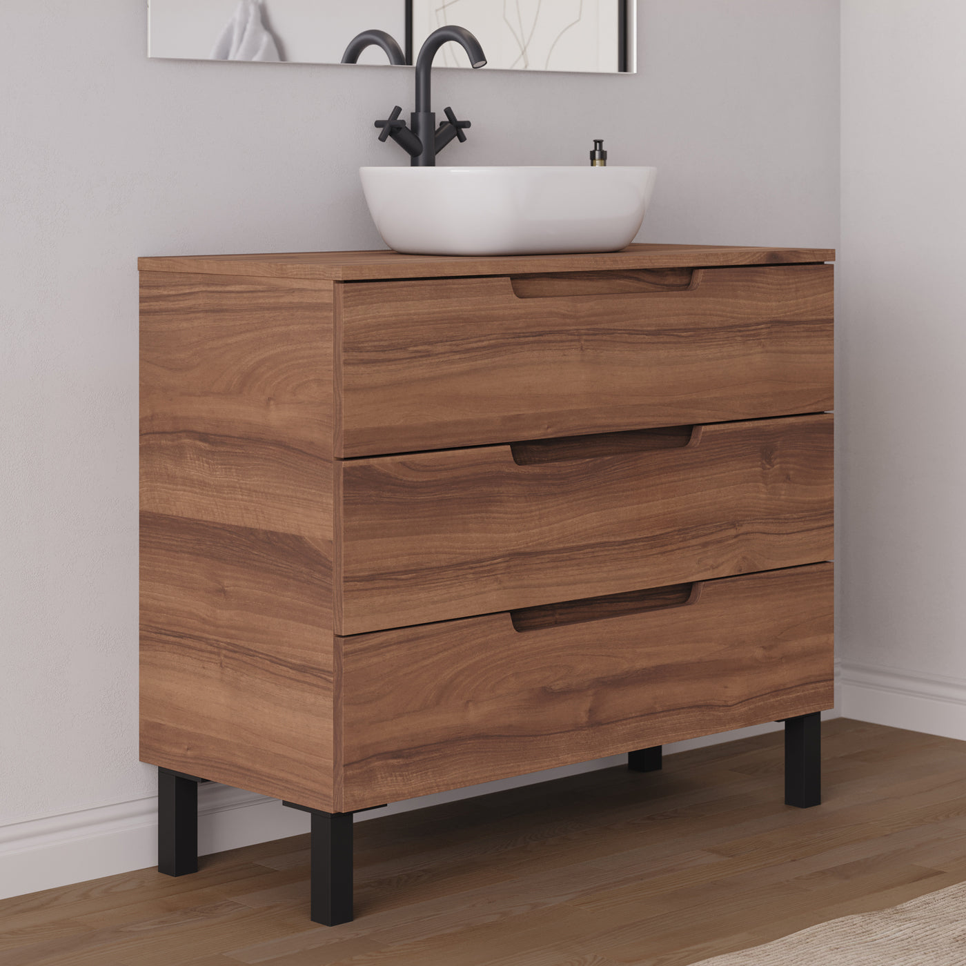 Meuble salle de bain RIZA 100cm noyer vasque zeus vue profil