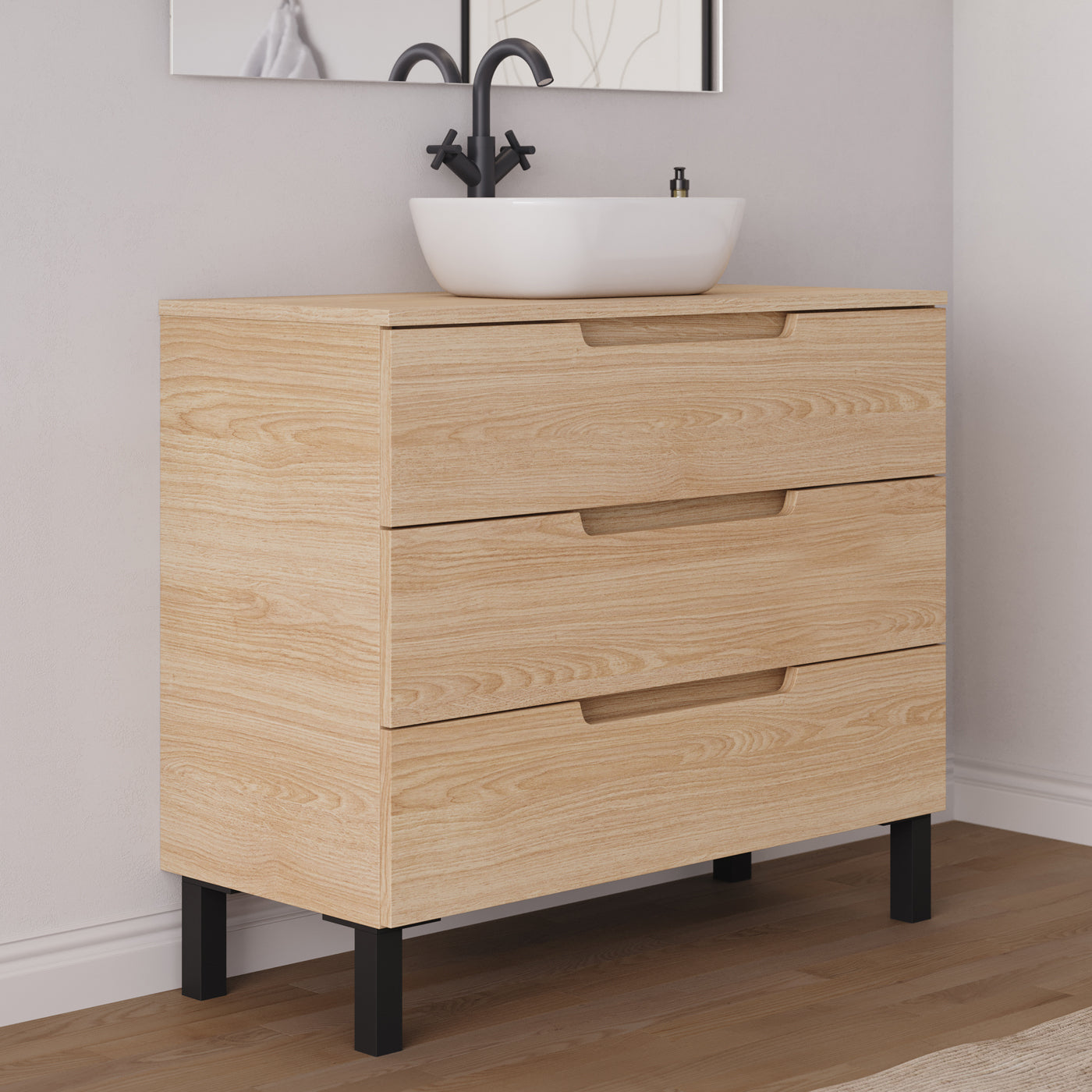 Meuble salle de bain RIZA 100cm roble era vasque zeus vue profil