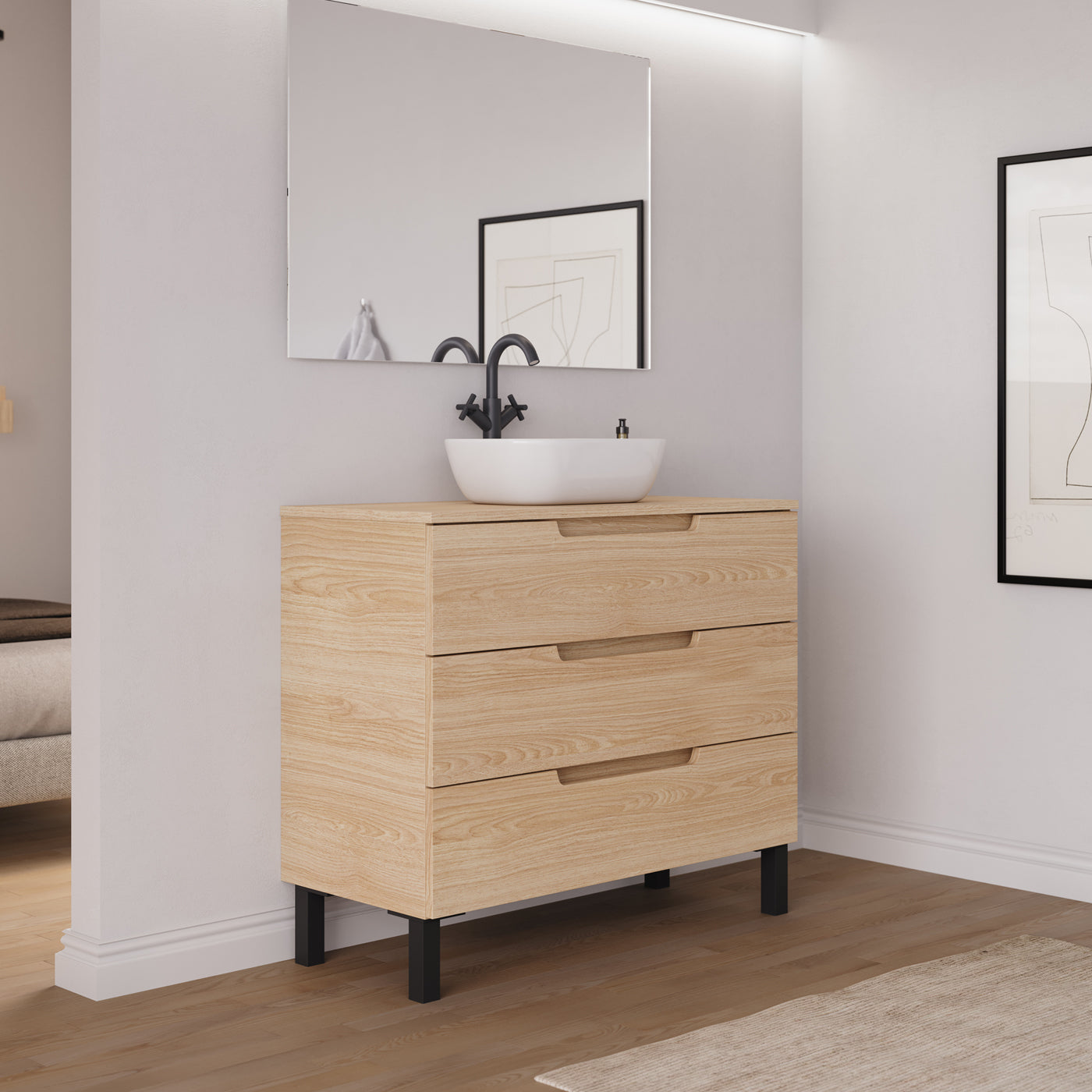 Ambiance meuble salle de bain RIZA 100cm roble era vasque zeus vue profil